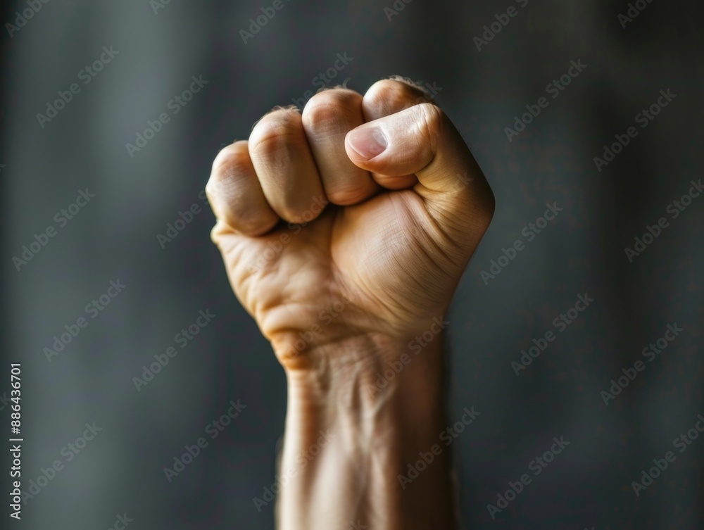 A person's fist in focus, blurred background A person's fist in focus, blurred background