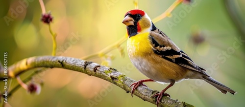 Perched on a branch a goldf...