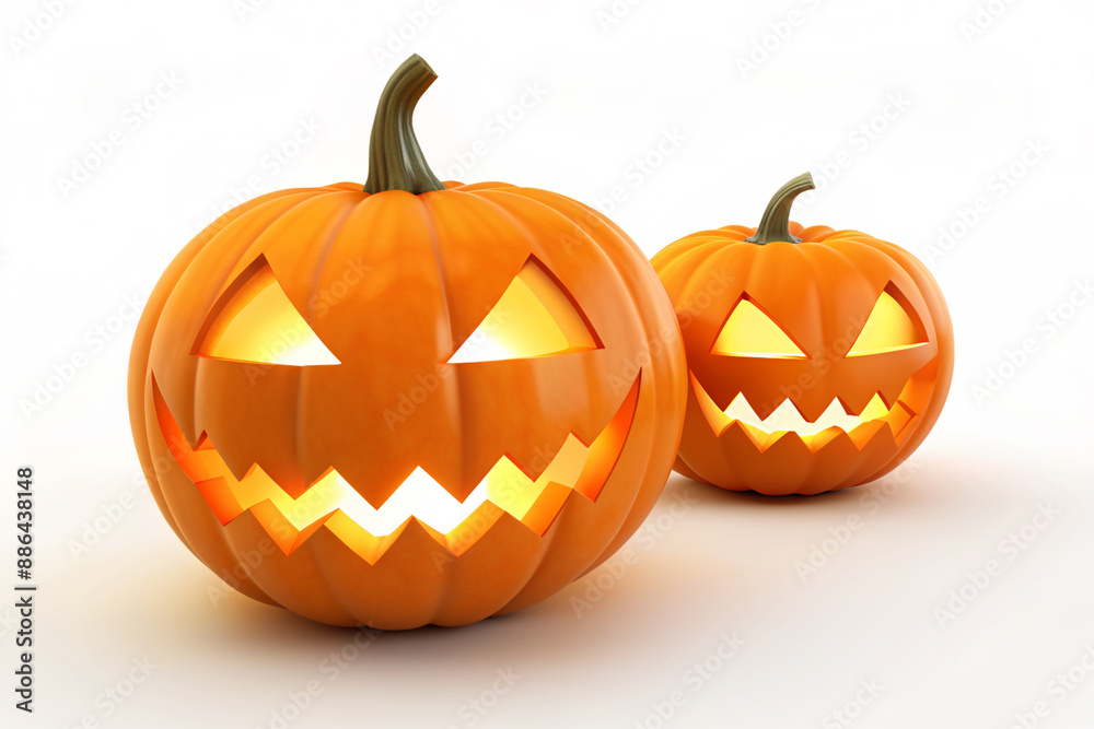 Obraz premium There are two spooky Halloween pumpkins with glowing faces carved into them