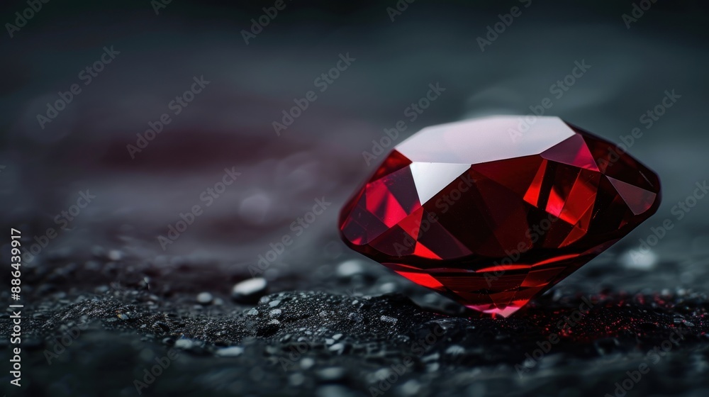 A deep red sapphire with a distinctive diamond shape. beautiful black background A deep red sapphire with a distinctive diamond shape. beautiful black background