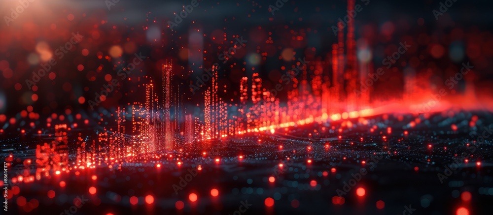 Digital Cityscape with Red Glow Digital Cityscape with Red Glow