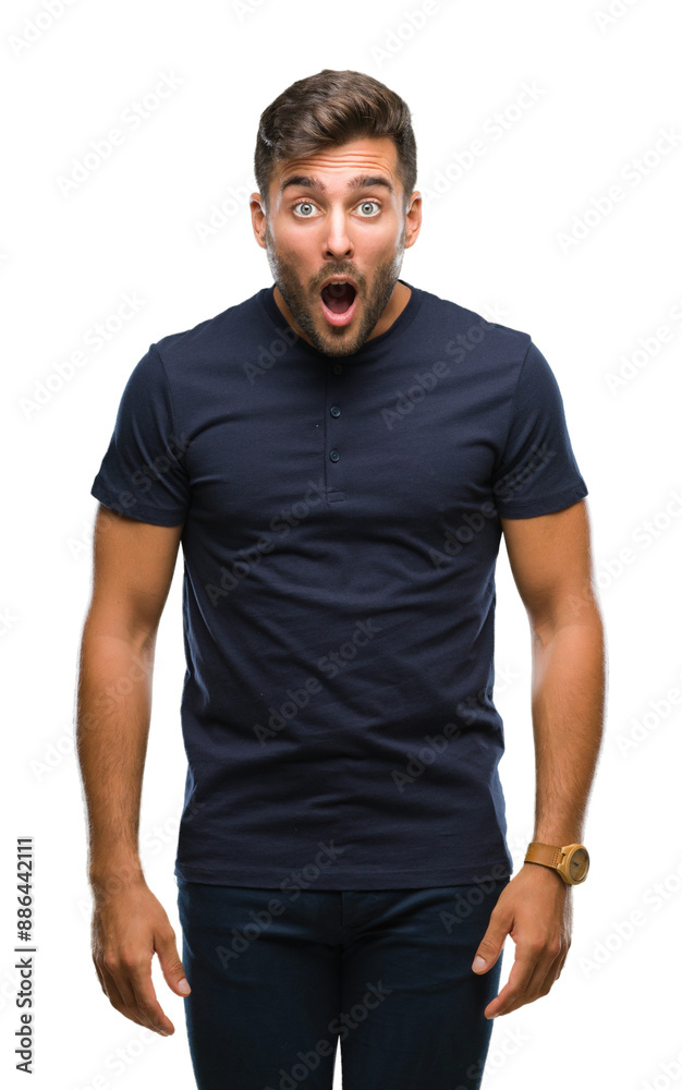 Young handsome man over isolated background afraid and shocked with surprise expression, fear and excited face. Young handsome man over isolated background afraid and shocked with surprise expression, fear and excited face.