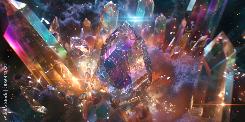 Holographic Crystal Shapes Abstract Geometric Forms in Digital Space Holographic Crystal Shapes Abstract Geometric Forms in Digital Space