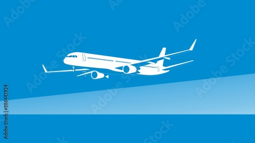 A lue background with a simple white line drawing of an airplane, creating a clean and modern design
