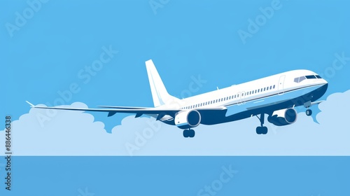 A lue background with a simple white line drawing of an airplane, creating a clean and modern design