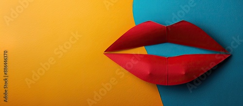Red paper lips on a colorfu...