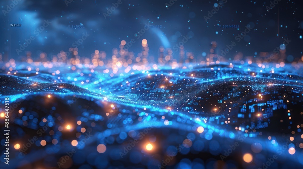 Fototapeta premium Abstract Digital Landscape with Glowing Particles