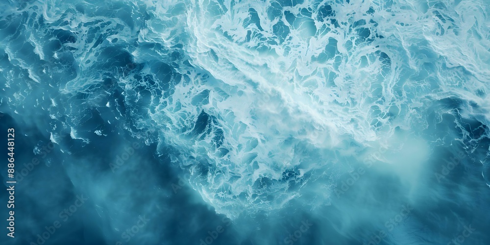 Creating an Aerial View of Blue Ocean Waves Using Digital Tools. Concept Digital Art, Aerial View, Blue Ocean Waves, Virtual Reality, Nature Inspiration Creating an Aerial View of Blue Ocean Waves Using Digital Tools. Concept Digital Art, Aerial View, Blue Ocean Waves, Virtual Reality, Nature Inspiration