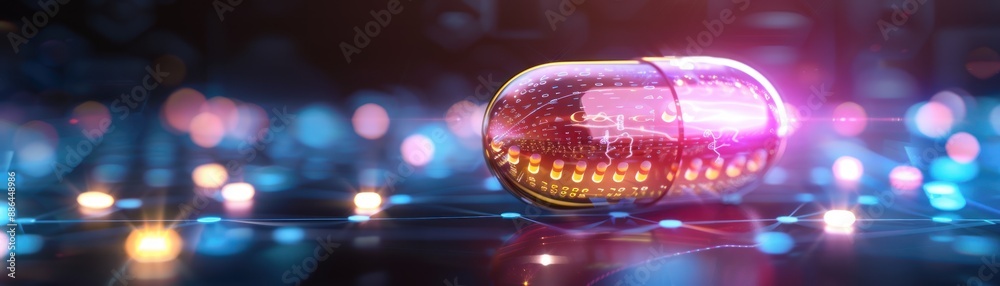 Online health platform interface with medication tracking features focus on, futuristic, manipulation, clinic backdrop Online health platform interface with medication tracking features focus on, futuristic, manipulation, clinic backdrop