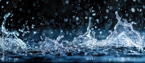 Close up shot of a dark blue water splash with a copy space image included