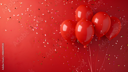 Wallpaper Mural Colorful background with red balloons and confetti cascading for a festive atmosphere. Torontodigital.ca