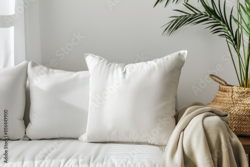 Mockup of blank empty white pillow