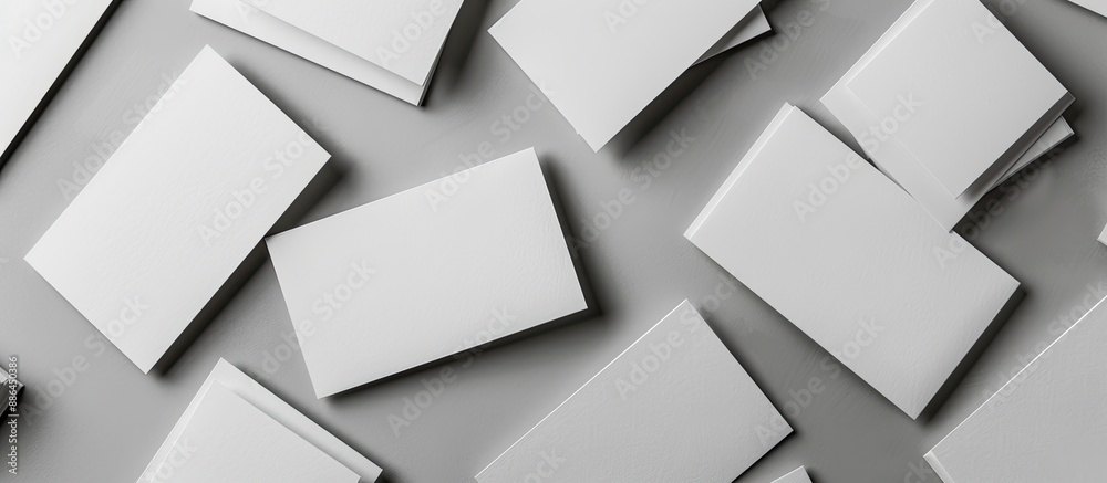 Fototapeta premium Grey background with blank business cards featuring copy space image