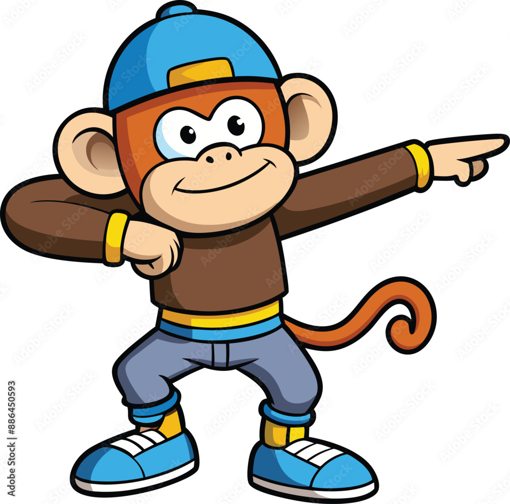 cute cartoon monkey dancing vector illustration isolated on a white background, cute cartoon monkey dancing vector illustration isolated on a white background,