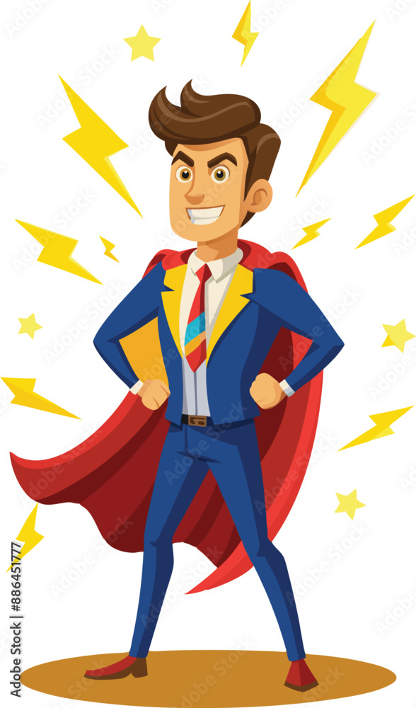 superhero businessman excited vector illustration isolated on a white background, a motivated man wearing a superman coat superhero businessman excited vector illustration isolated on a white background, a motivated man wearing a superman coat
