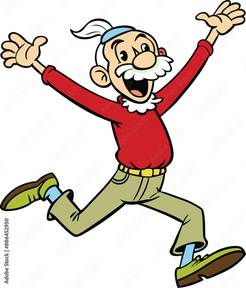cartoon happy old man jumping vector illustration isolated on a white background, cartoon happy old man jumping vector illustration isolated on a white background,