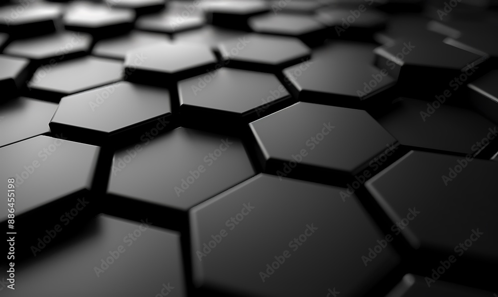 Abstract 3d render black hexagons background pattern, Generative AI Abstract 3d render black hexagons background pattern, Generative AI