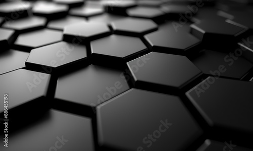 Abstract 3d render black hexagons background pattern, Generative AI