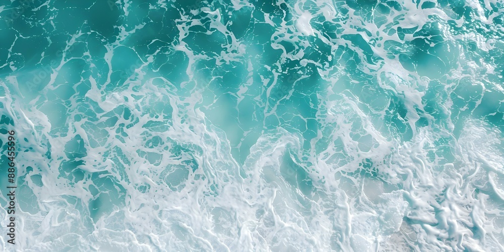 Obraz premium Abstract Aerial View of Turquoise Ocean Water Splashes. Concept Aerial Photography, Abstract Art, Ocean Views, Turquoise Water, Splash Patterns