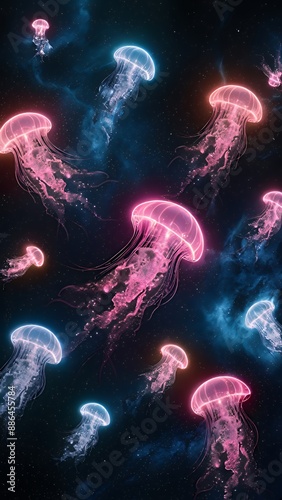 Neon Jellyfish Dark Background