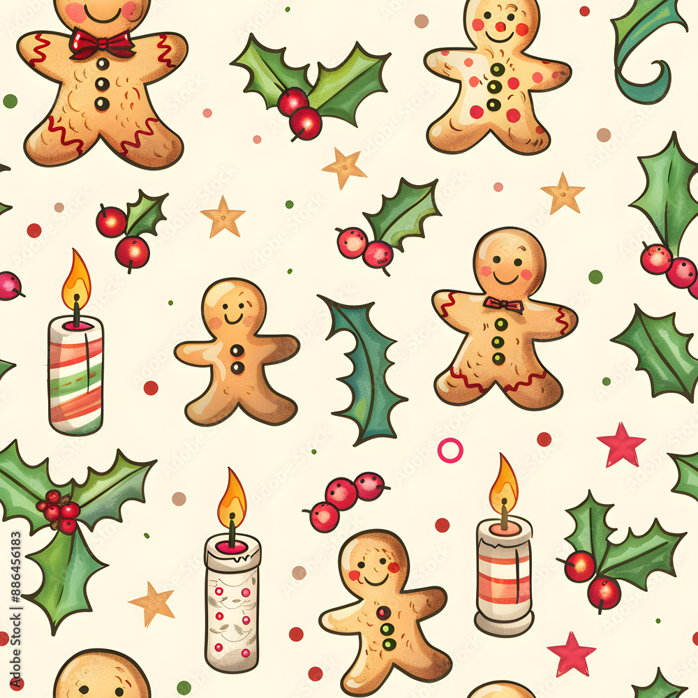 2D illustrated New Year card in a cute graphic style seamless pattern. 2D illustrated New Year card in a cute graphic style seamless pattern.