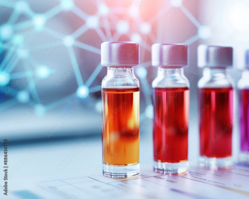 Clinical trial documents and data charts spread on a desk close up, realistic, overlay, research lab backdrop Clinical trial documents and data charts spread on a desk close up, realistic, overlay, research lab backdrop