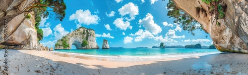 A Stunning View of Cathedral Cove, New Zealand © arttools