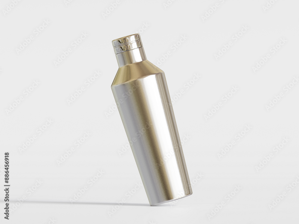 Reusable water bottle realistic metal texture illustration render on gray background Reusable water bottle realistic metal texture illustration render on gray background