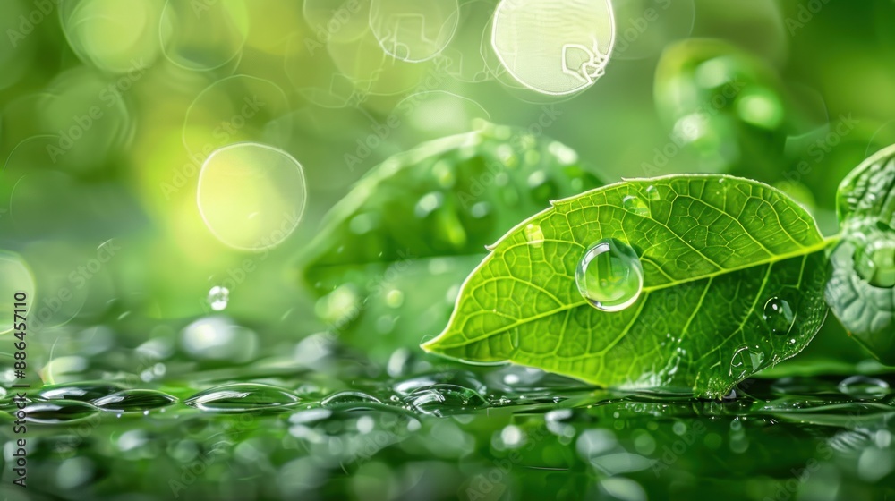 Green Leaf with Water Droplets Green Leaf with Water Droplets