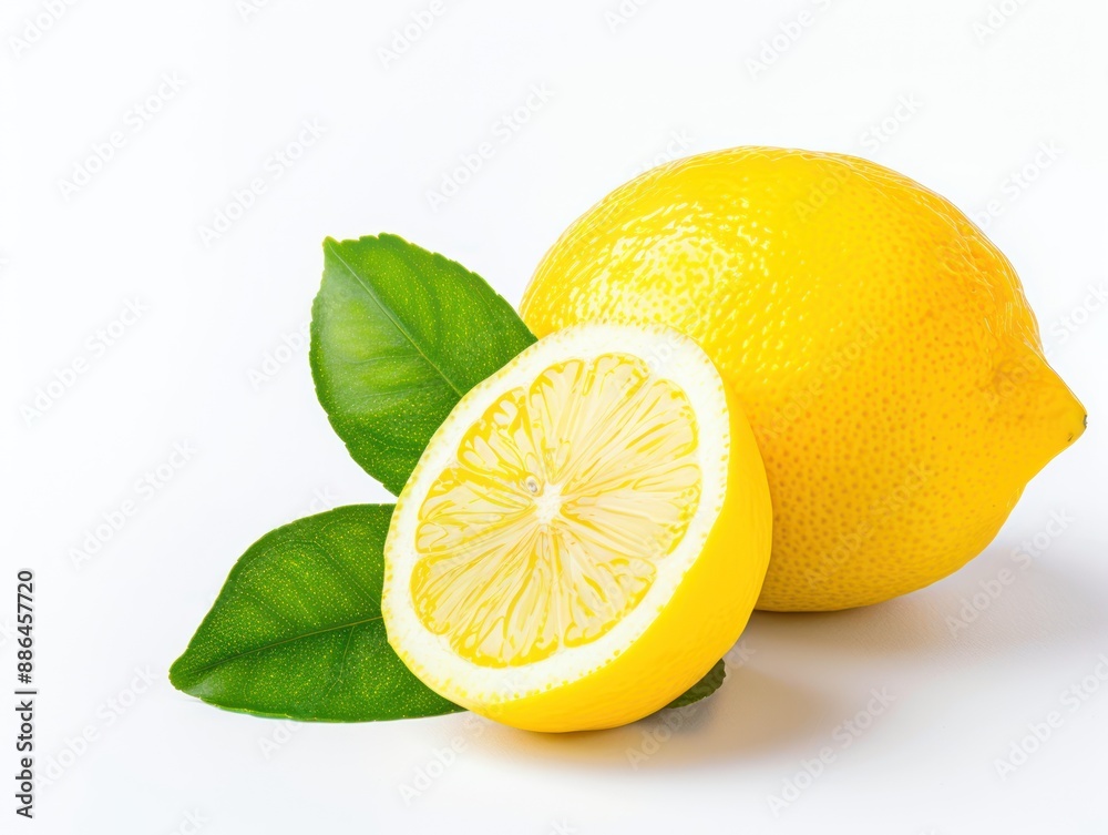 A photo of a lemon, indoor, isolated on white background, old botanical illustration copy space, realistic, overlay, attic backdrop