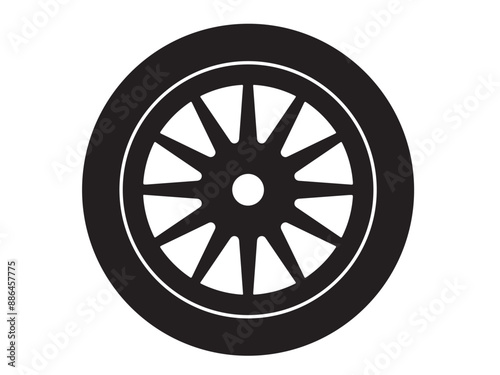 car wheel rim vector silhouette, icon, logo, monochrome, color in black and transparent for conceptual design