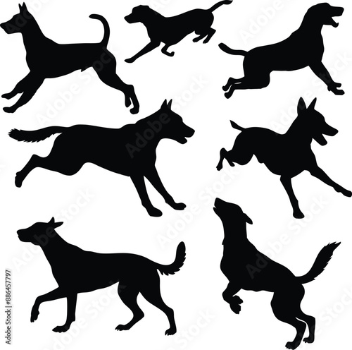 Dogs Walking and Running Silhouettes