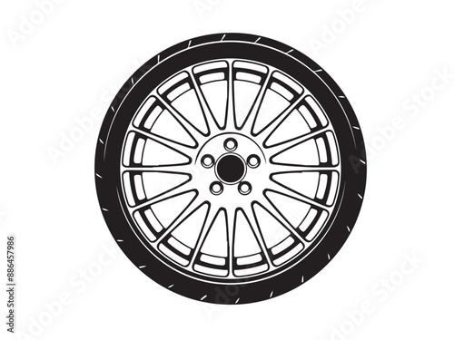 car wheel rim vector silhouette, icon, logo, monochrome, color in black and transparent for conceptual design
