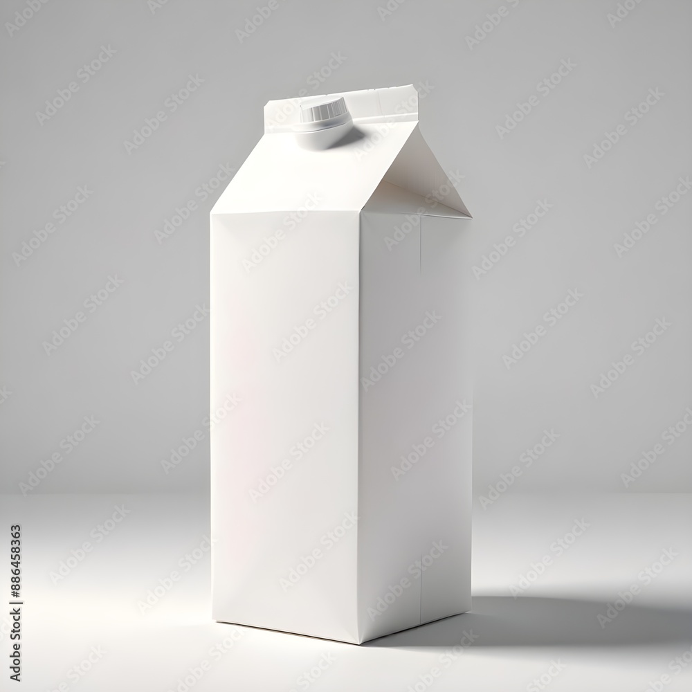 A solitary white cardboard drink carton for drinks with copy space, resting on a pure white backdrop A solitary white cardboard drink carton for drinks with copy space, resting on a pure white backdrop
