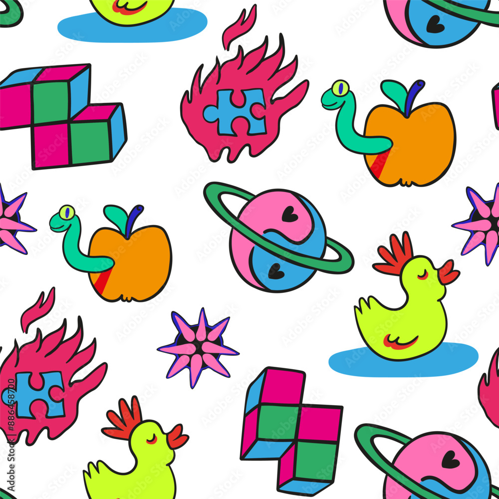 Obraz premium seamless pattern with teens doodle elements in vector.teenage subcultural objects for backdrop print textile fabric poster wallpaper wrapping backgrounds