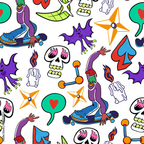 seamless pattern with teens doodle elements in vector.teenage subcultural objects for backdrop print textile fabric poster wallpaper wrapping backgrounds photo