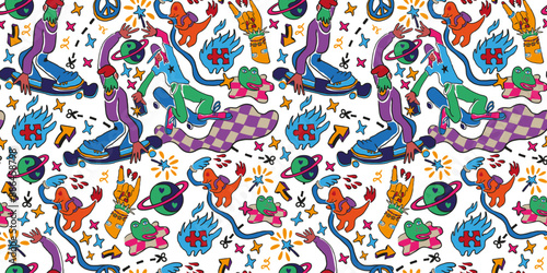 seamless pattern with teens doodle elements in vector.teenage subcultural objects for backdrop print textile fabric poster wallpaper wrapping backgrounds