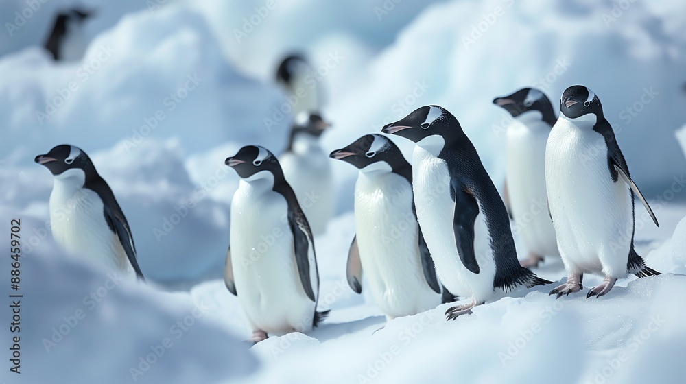 Obraz premium Antarctic Harmony: Penguins on the Ice Floe