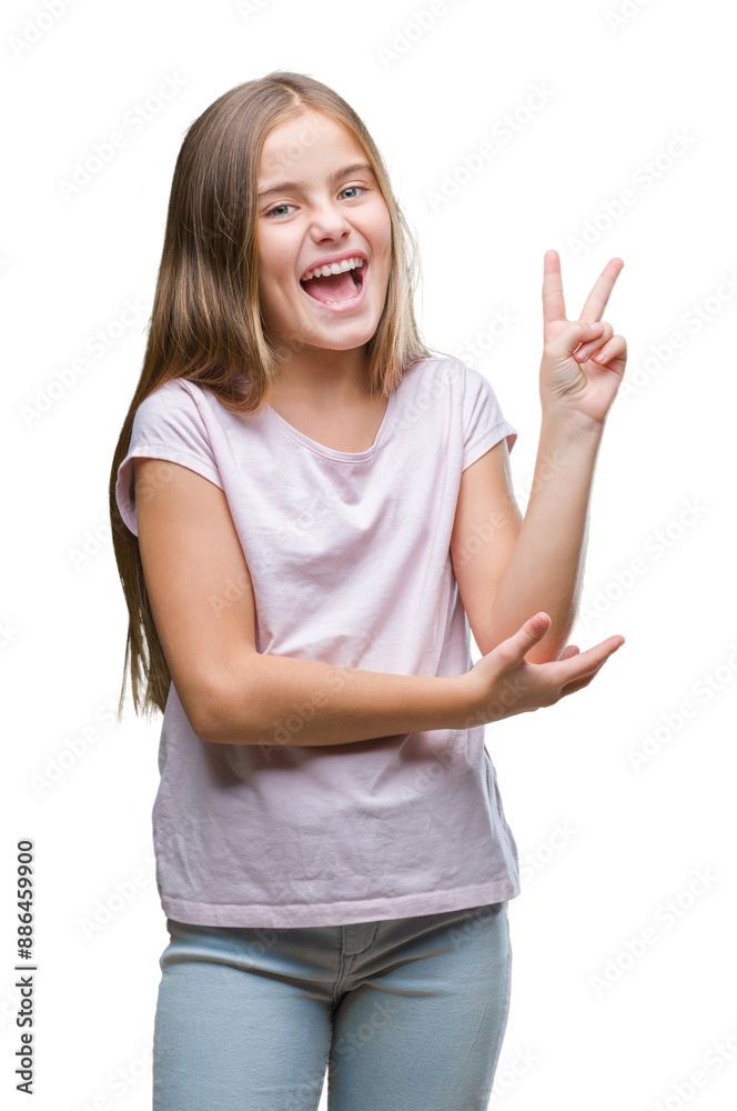 Young beautiful girl over isolated background smiling with happy face winking at the camera doing victory sign. Number two. Young beautiful girl over isolated background smiling with happy face winking at the camera doing victory sign. Number two.