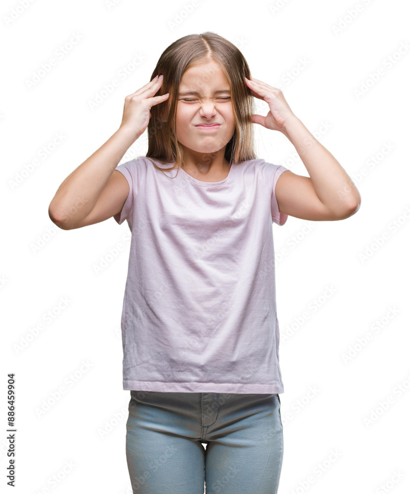 Young beautiful girl over isolated background with hand on head for pain in head because stress. Suffering migraine. Young beautiful girl over isolated background with hand on head for pain in head because stress. Suffering migraine.
