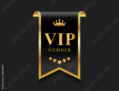 VIP member emblem black and gold isolated on black background 