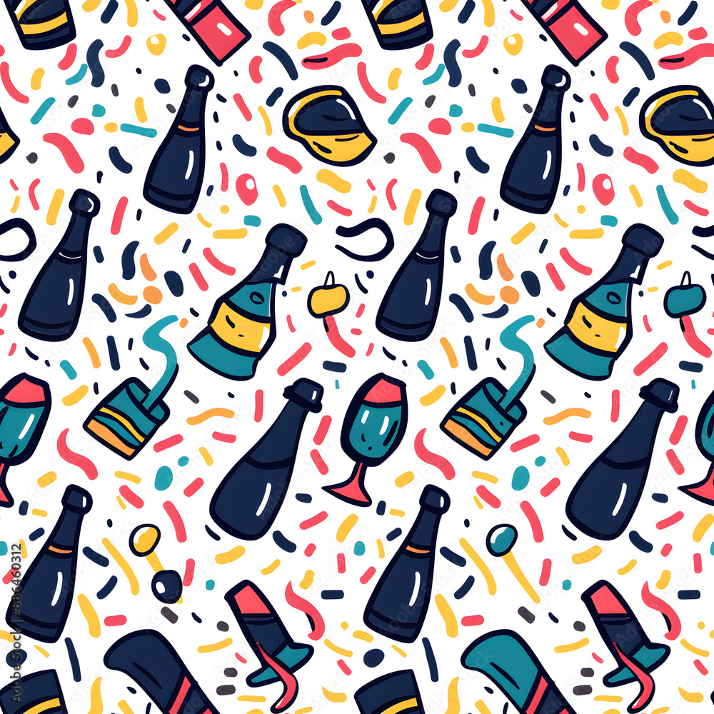 2D illustrated New Year card in a cute graphic style seamless pattern. 2D illustrated New Year card in a cute graphic style seamless pattern.