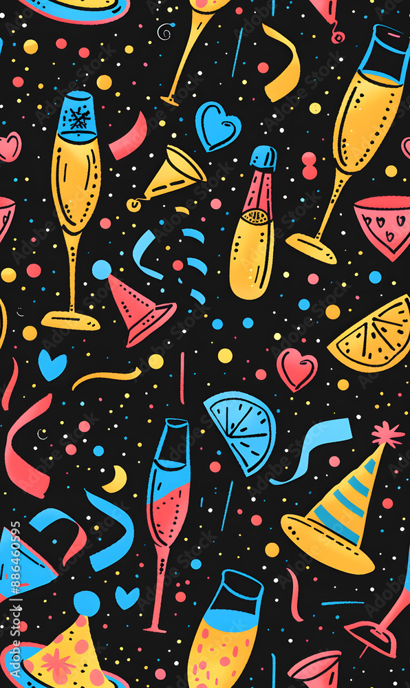 Obraz premium 2D illustrated New Year card in a cute graphic style seamless pattern.