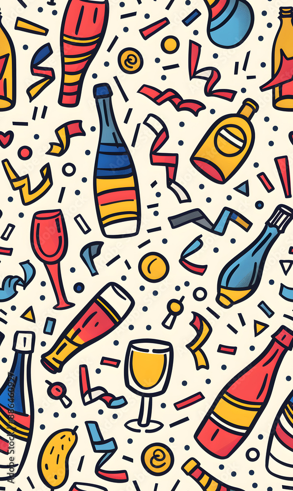 2D illustrated New Year card in a cute graphic style seamless pattern.
