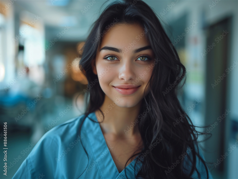 Nurse looks directly ahead, conveying compassion and professional dedication to care. Nurse looks directly ahead, conveying compassion and professional dedication to care.