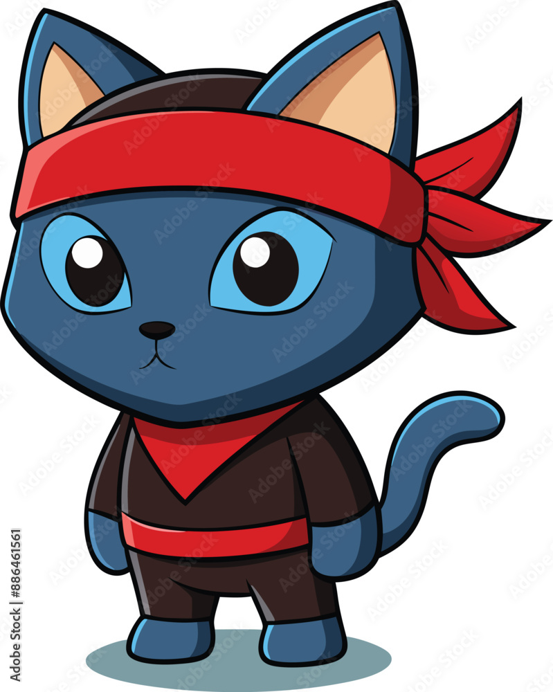ninja cat cartoon character vector illustration isolated on a white background, Cute Samurai, warrior, ninja cat vector ninja cat cartoon character vector illustration isolated on a white background, Cute Samurai, warrior, ninja cat vector
