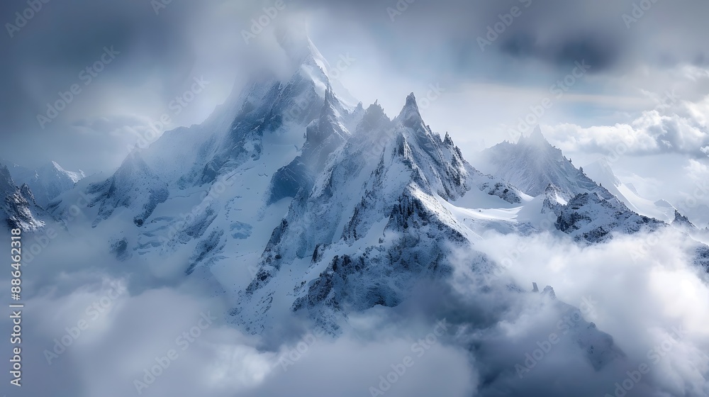 Awe-inspiring mountain range with snow-capped peaks and dramatic clouds, perfect for adventurous and inspiring designs. Awe-inspiring mountain range with snow-capped peaks and dramatic clouds, perfect for adventurous and inspiring designs.