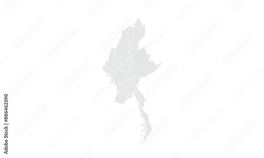 Obraz premium Burma map Grayscale,isolated on white background for website layouts,background,education, precise,customizable,Travel worldwide,map silhouette backdrop,earth geography, political,reports.