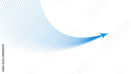 Blue minimal wavy lines with arrow abstract futuristic tech background. Vector digital design