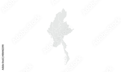 Burma map Grayscale,isolated on white background for website layouts,background,education, precise,customizable,Travel worldwide,map silhouette backdrop,earth geography, political,reports.